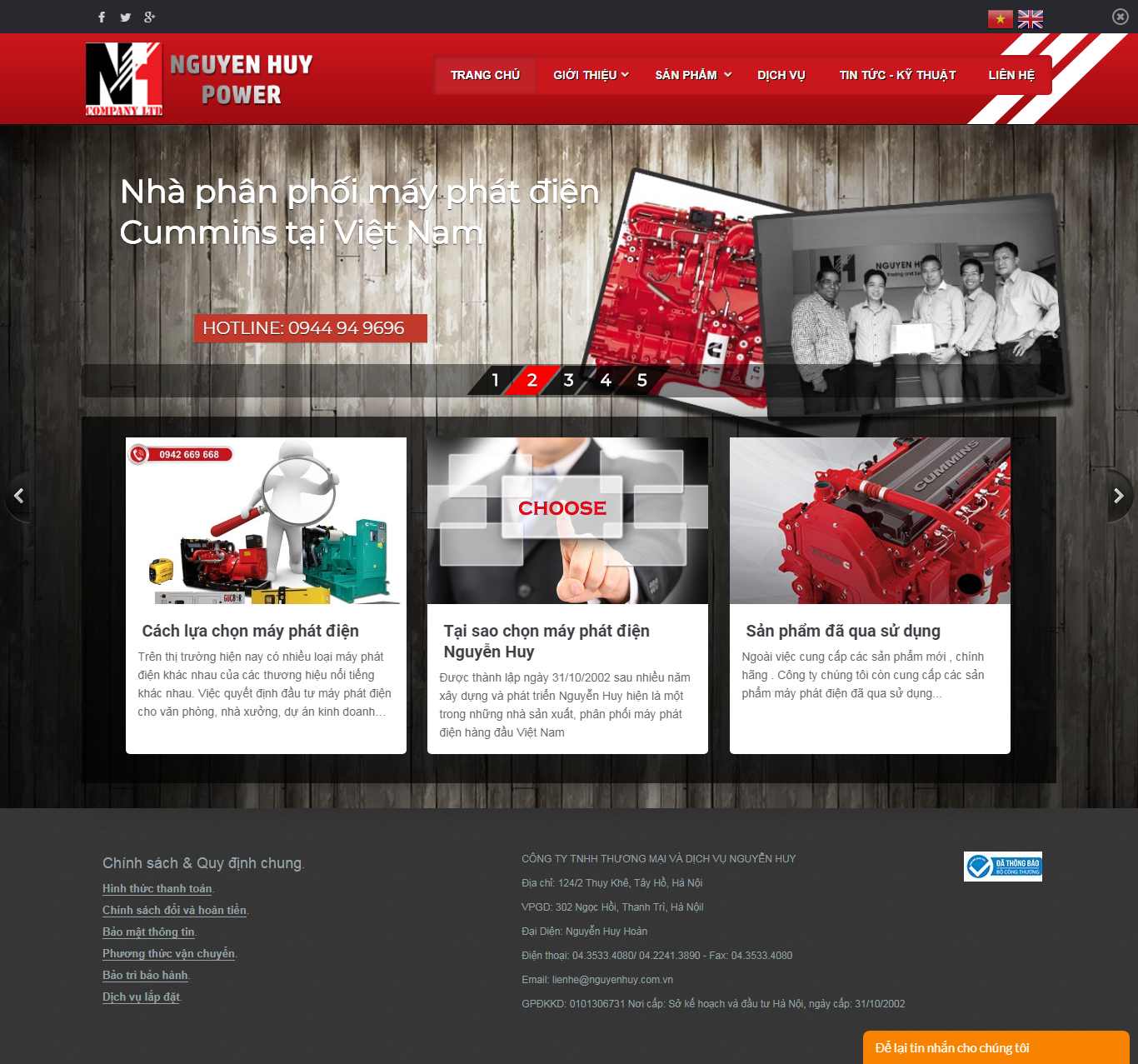 Thiết kế Web bán máy phát điện - nguyenhuypower.com