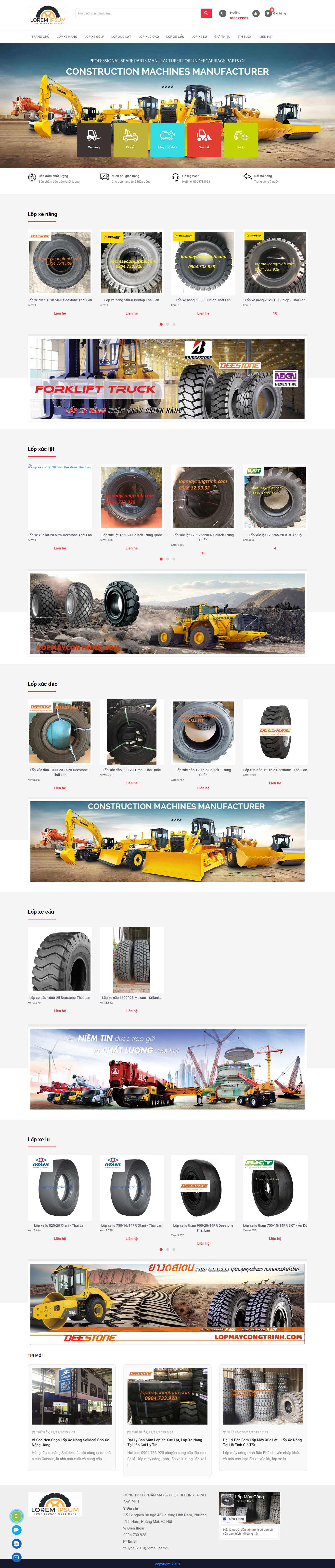 Thiết kế Web bán lốp xe máy, ô tô - lopmaycongtrinh.com