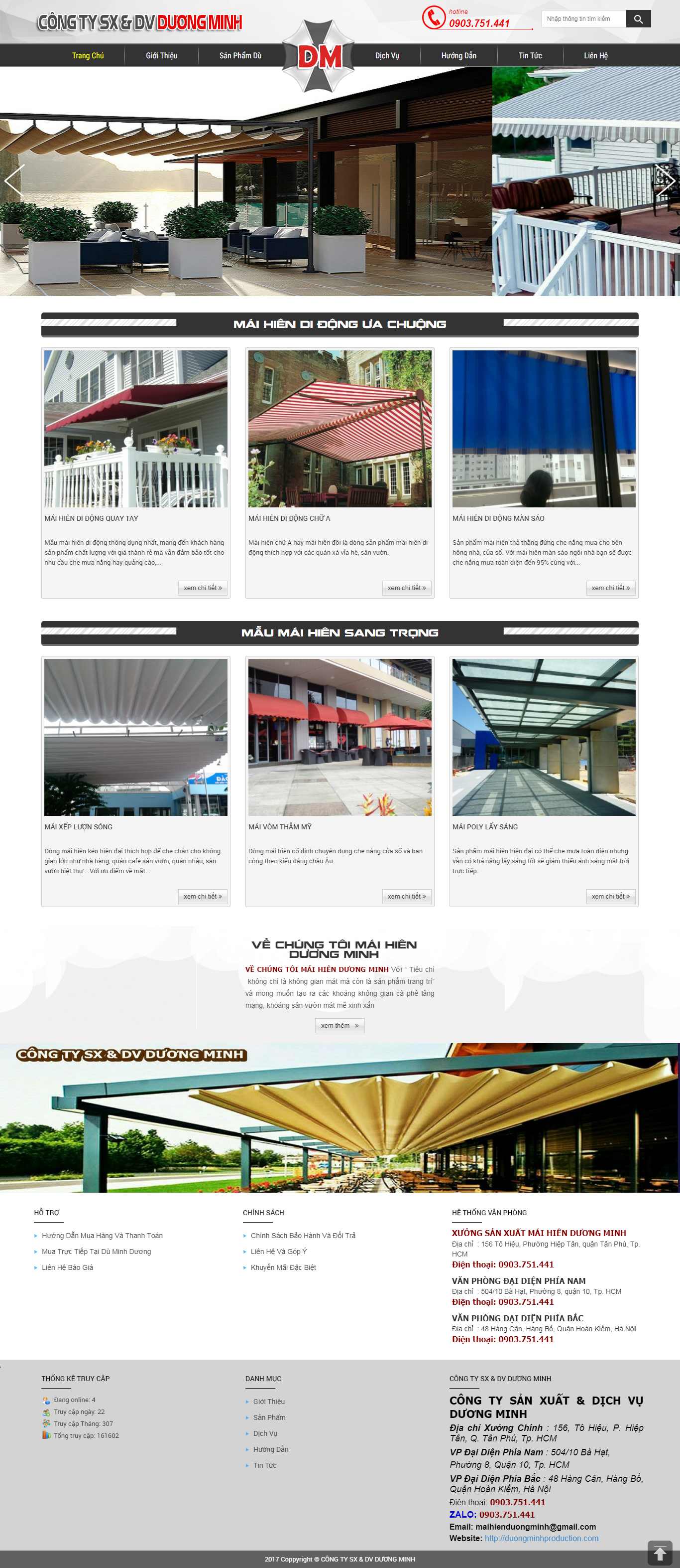 Thiết kế Web bán mái che di động - duongminhproduction.com