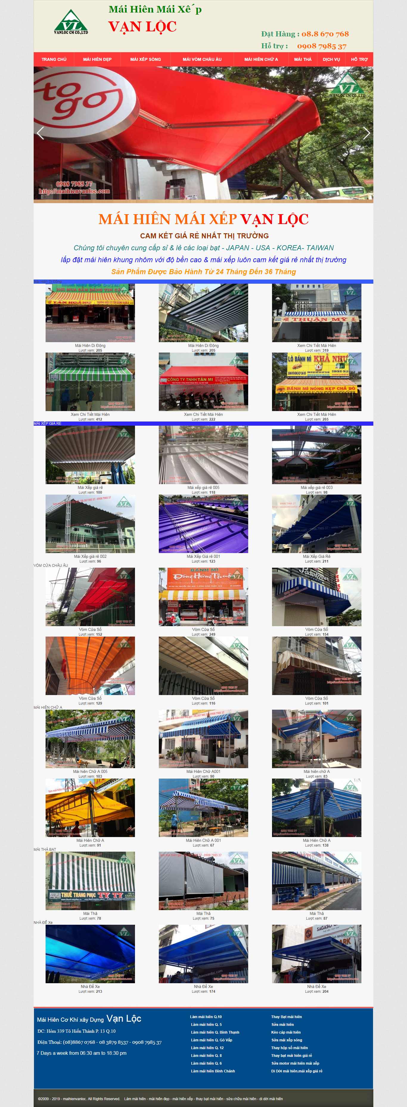 Thiết kế Web bán mái che di động - maihienvanloc.com