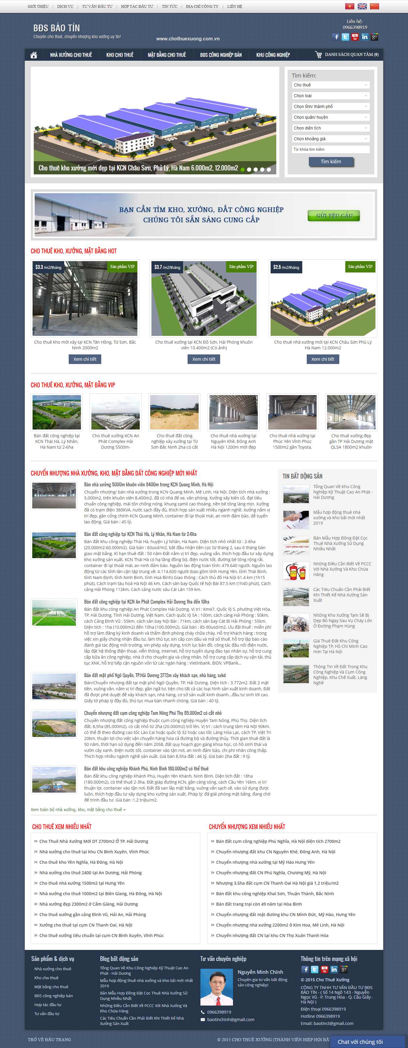 Thiết kế Web cho thuê nhà xưởng, kho bãi - www.chothuexuong.com.vn