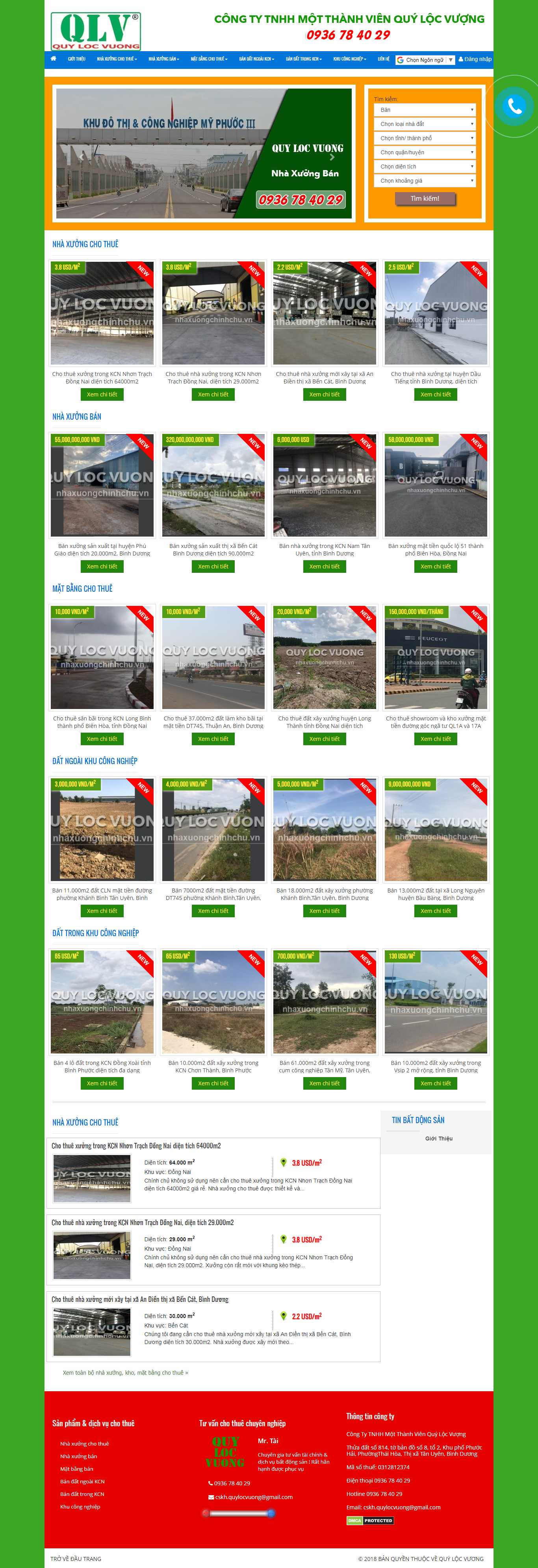 Thiết kế Web cho thuê nhà xưởng, kho bãi - nhaxuongchinhchu.vn