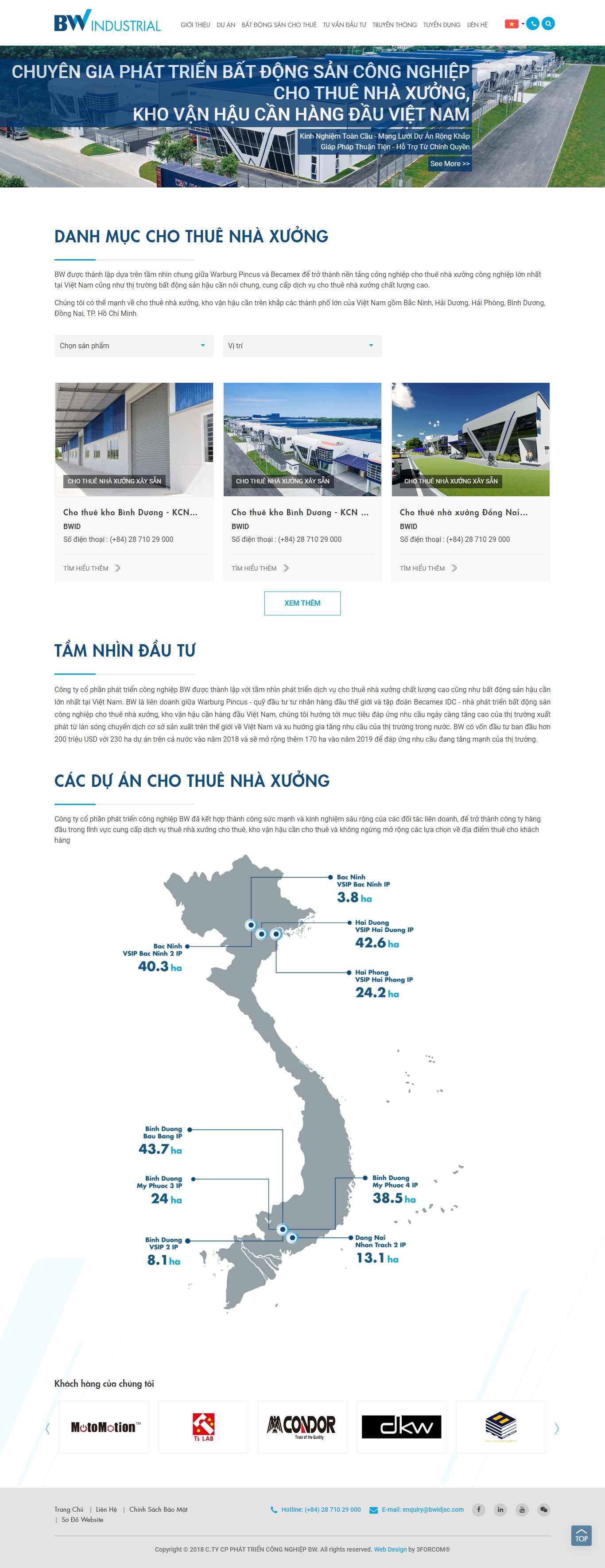 Thiết kế Web cho thuê nhà xưởng, kho bãi - www.bwidjsc.com