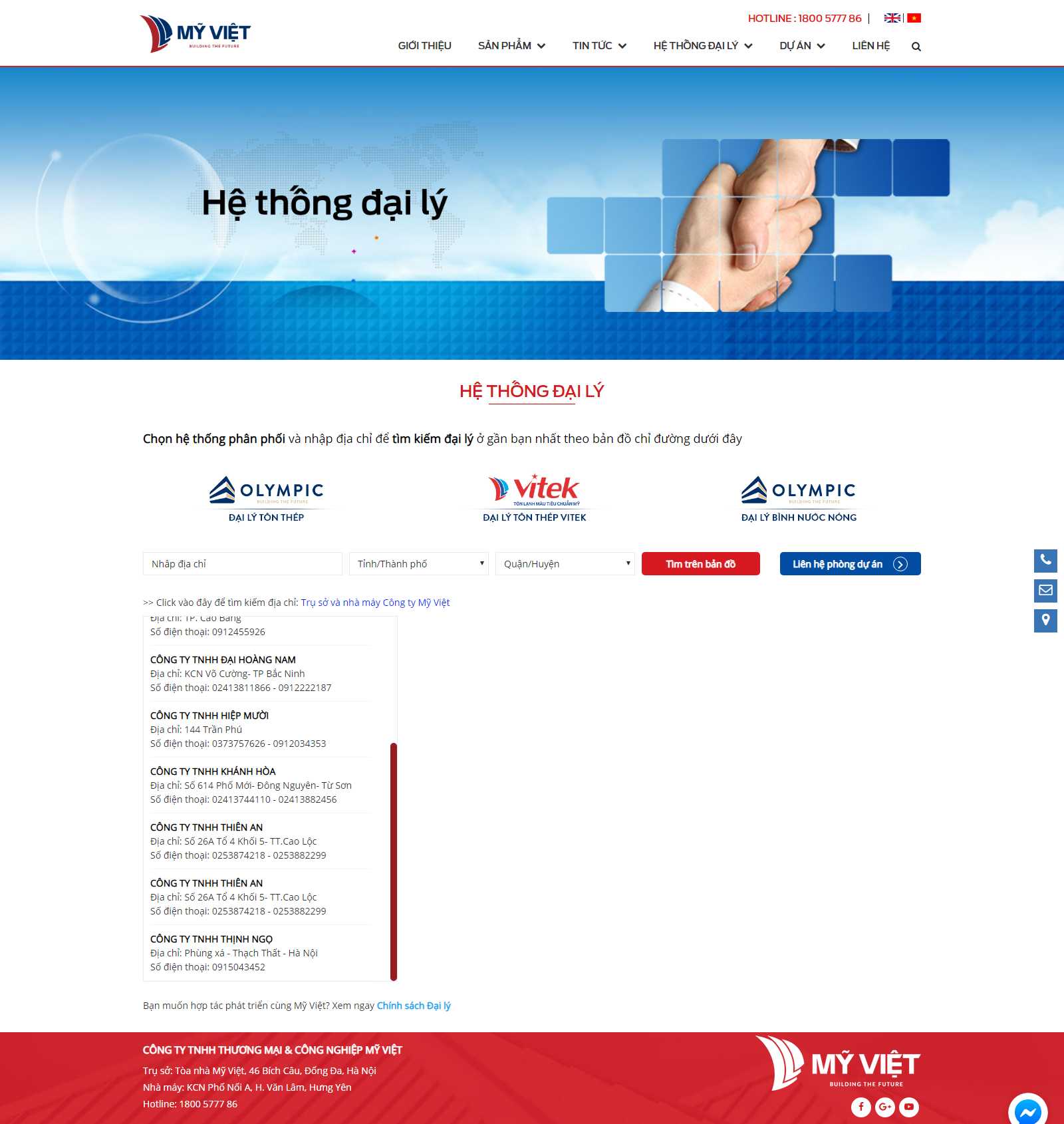 Thiết kế Web hệ thống đại lý - myvietgroup.vn