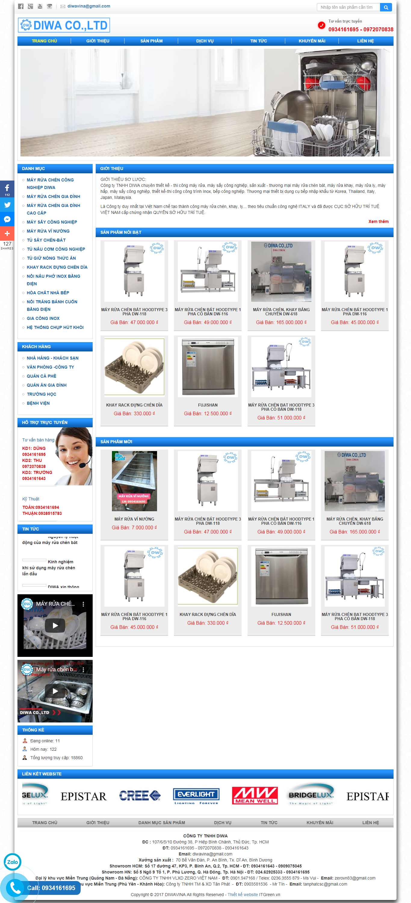 Thiết kế Web bán máy rửa chén bát - diwa.com.vn