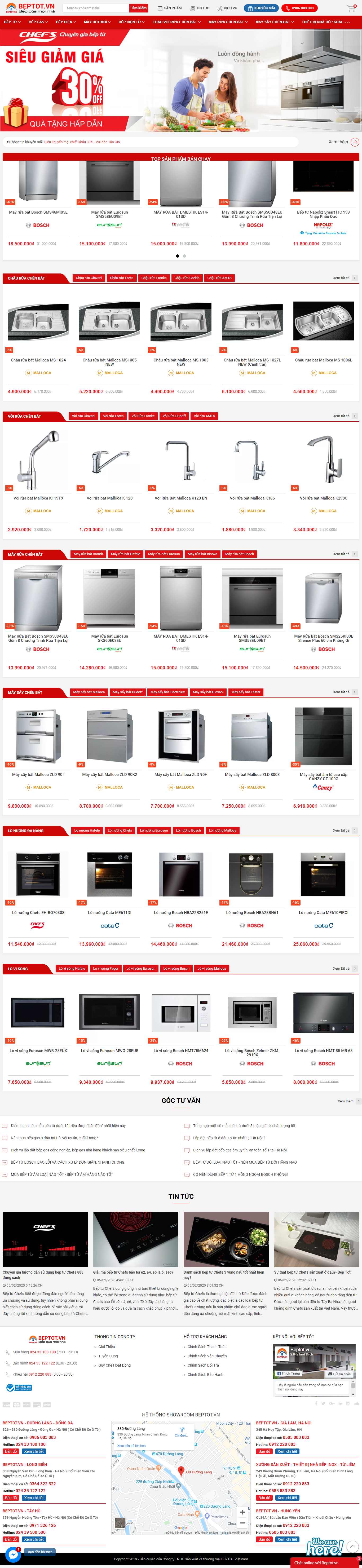 Thiết kế Web bán máy rửa chén bát - beptot.vn