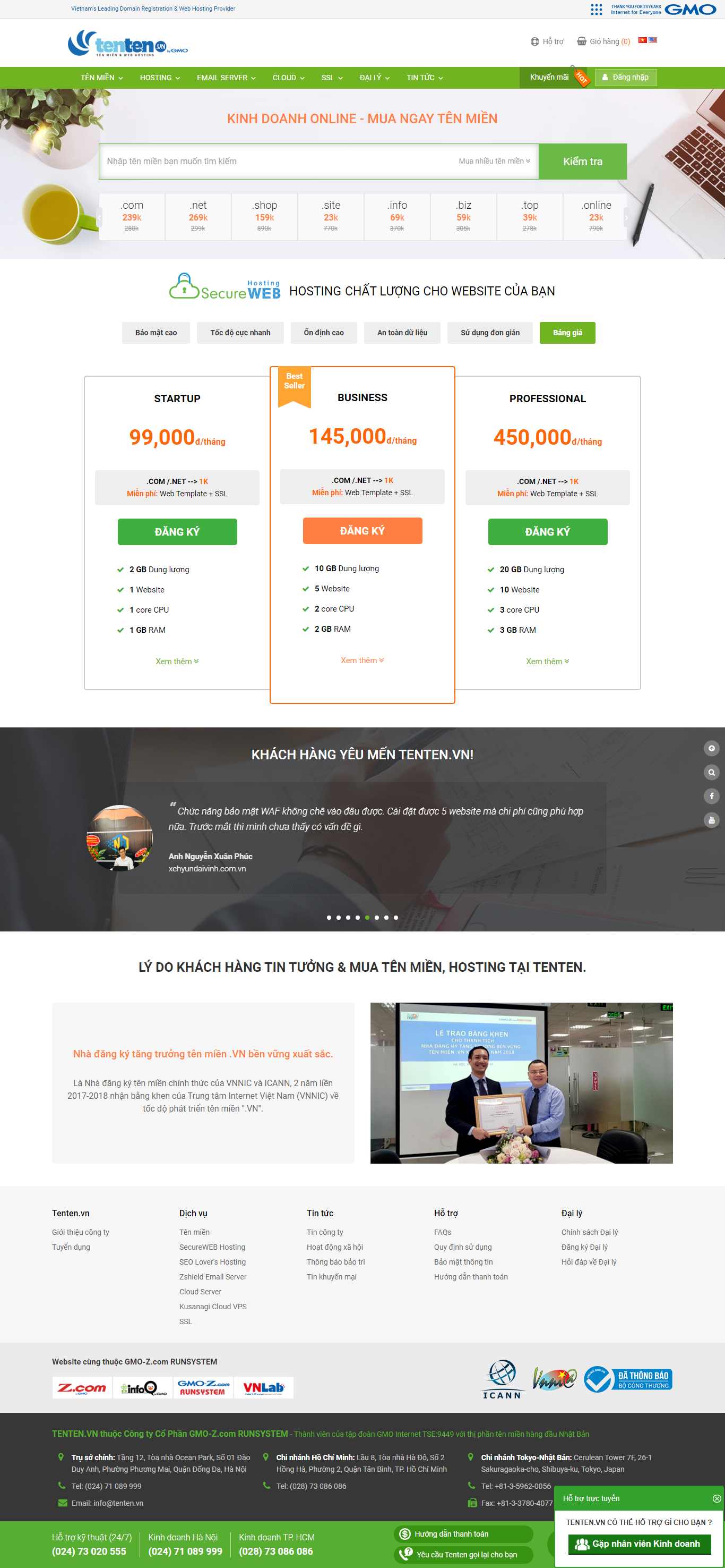 Thiết kế Web bán tên miền - tenten.vn