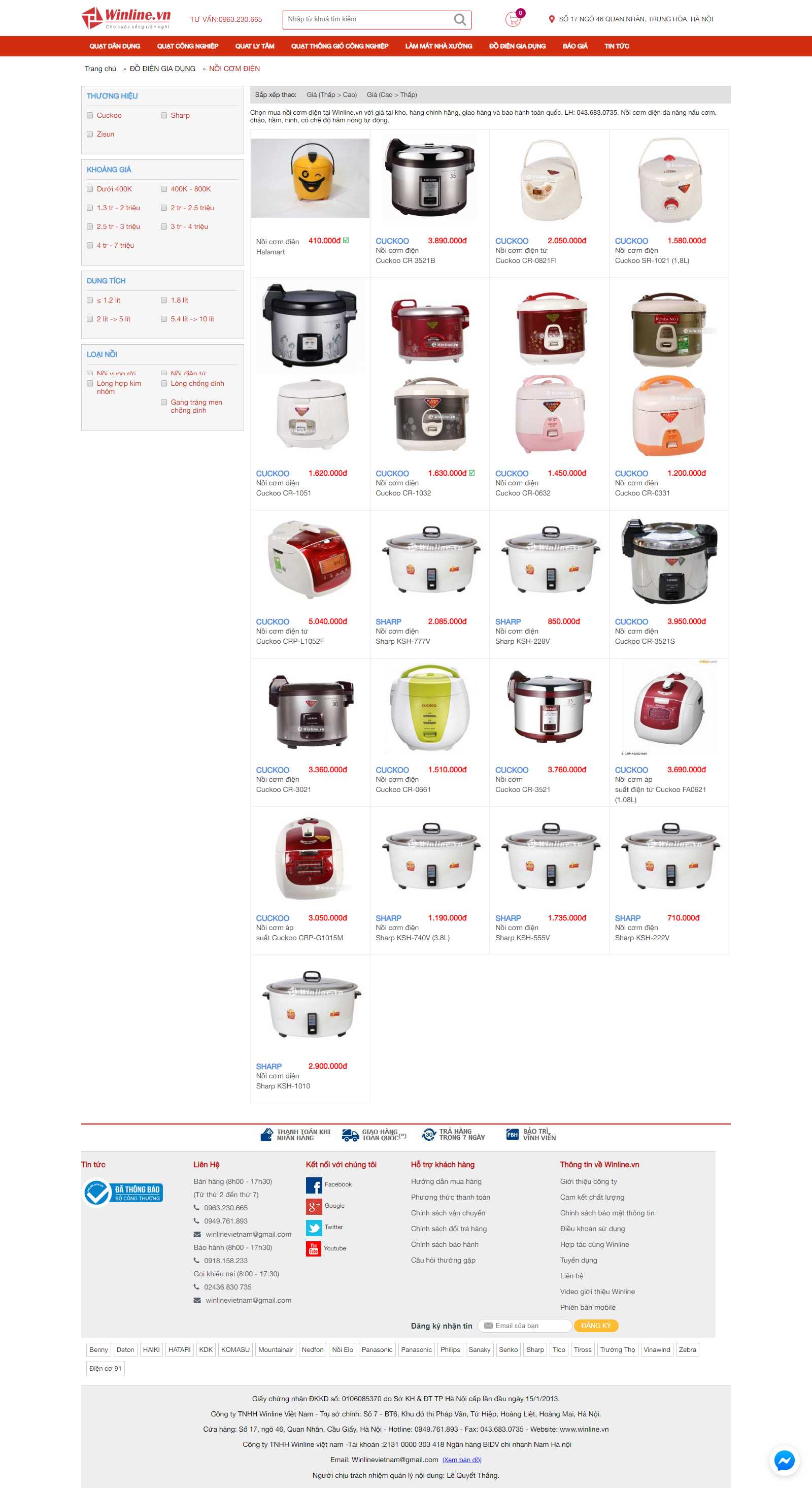 Thiết kế Web bán nồi cơm điện - winline.vn