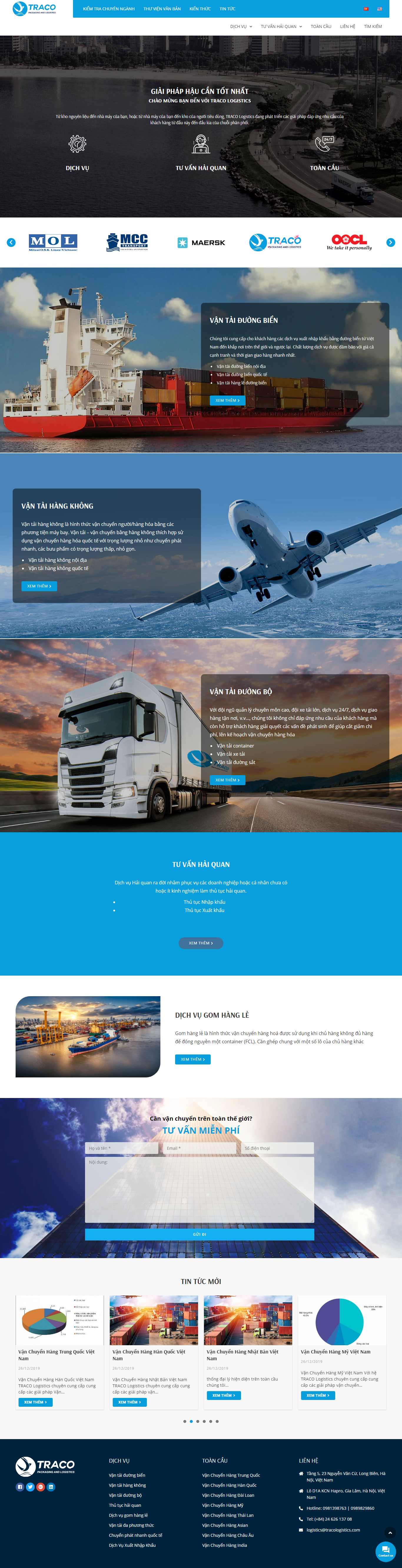 Thiết kế web hàng hải - tracologistics.com