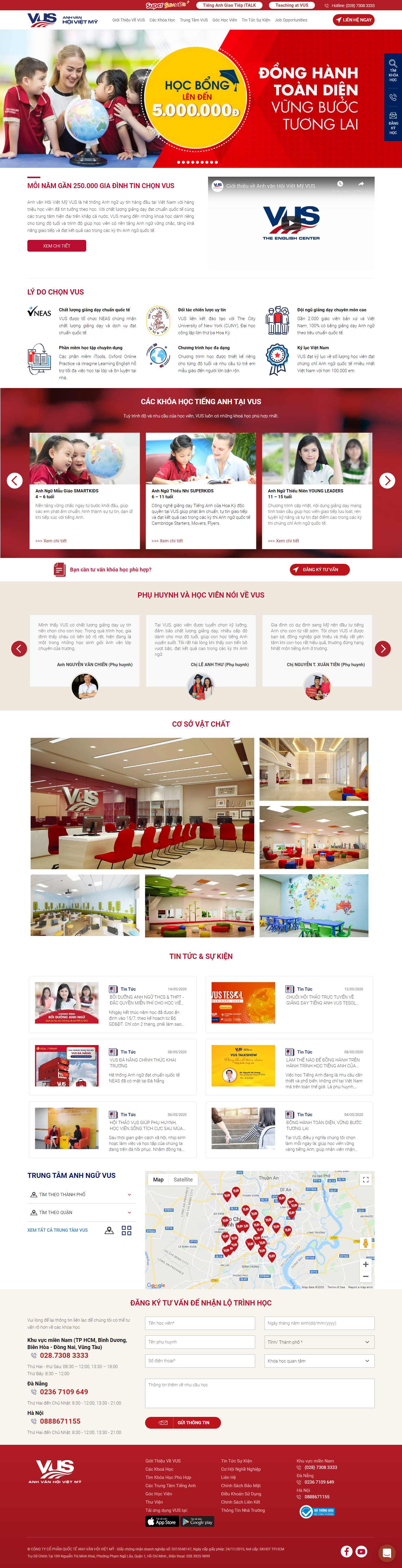 Thiết kế web trung tâm tiếng anh - vus.edu.vn