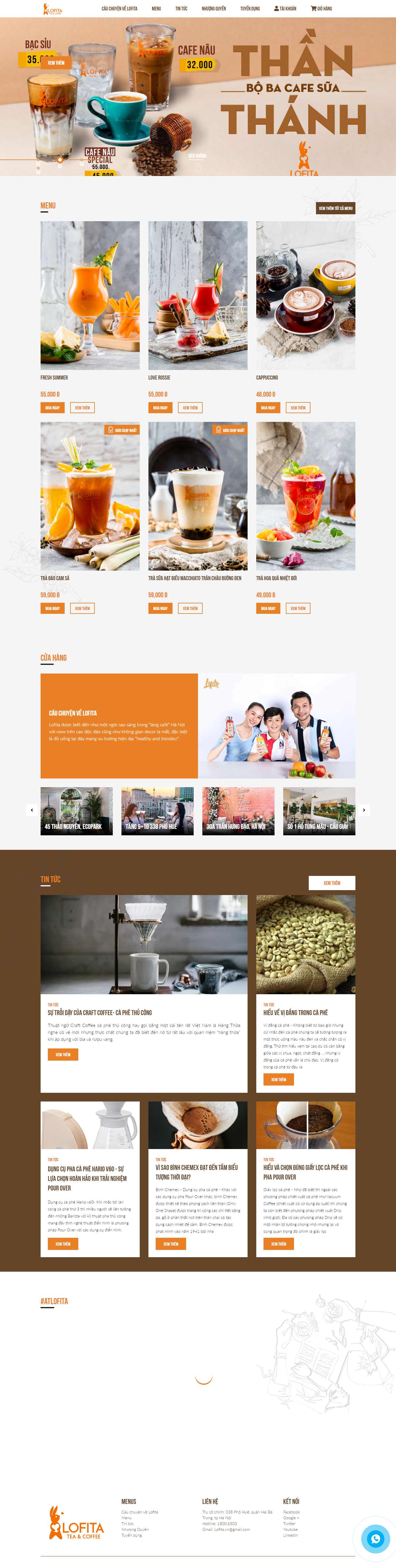 Thiết kế web quán cà fe - lofita.vn