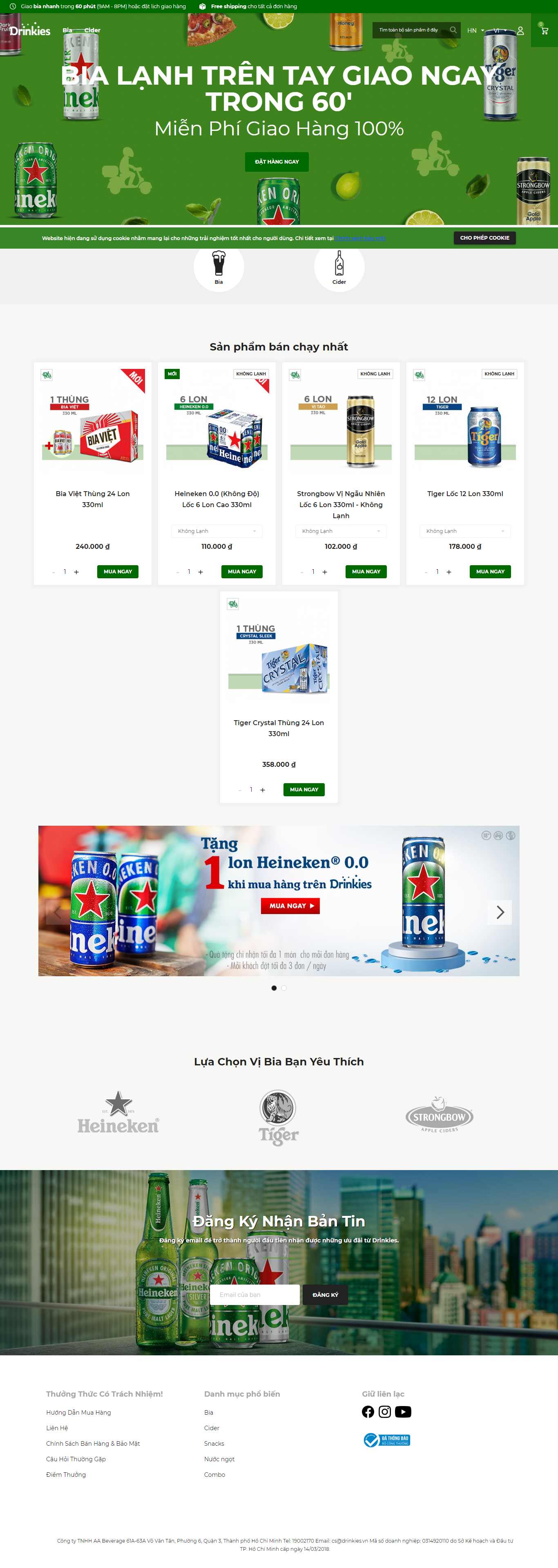 Thiết kế web bán rượu bia - www.drinkies.vn