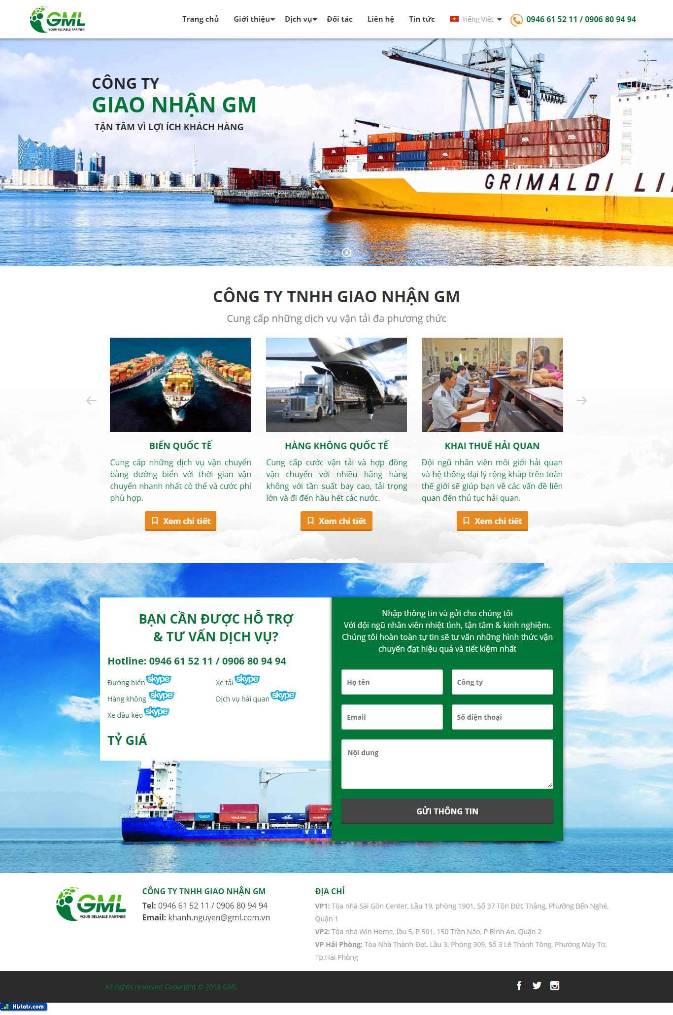 Thiết kế web dịch vụ Logistics - gml.com.vn