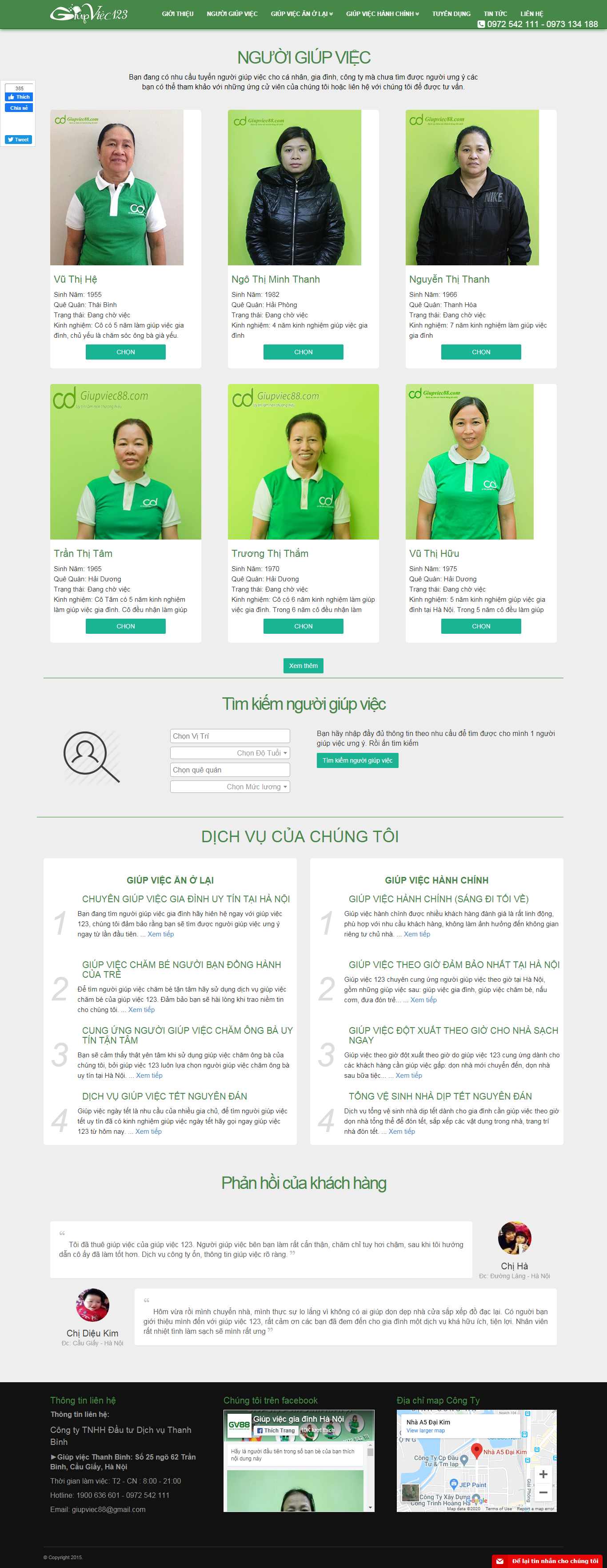 Thiết kế web dịch vụ giúp việc - giupviec123.net