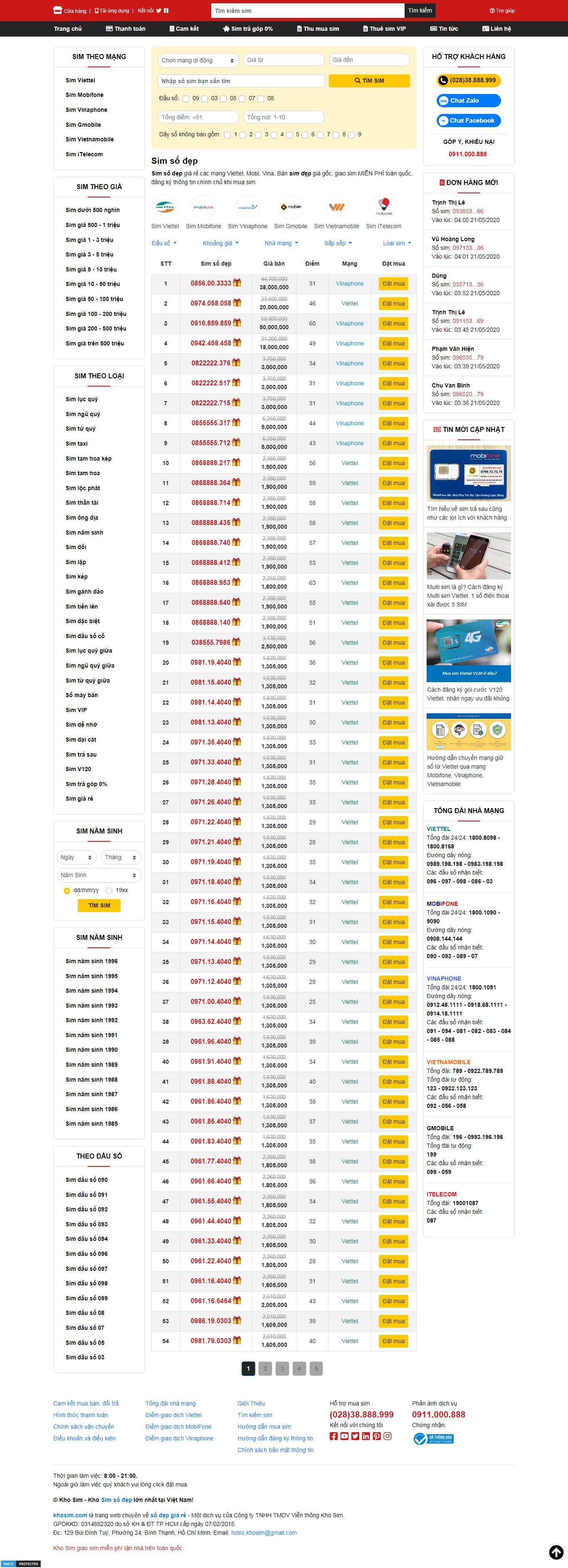 Thiết kế web bán sim - khosim.com