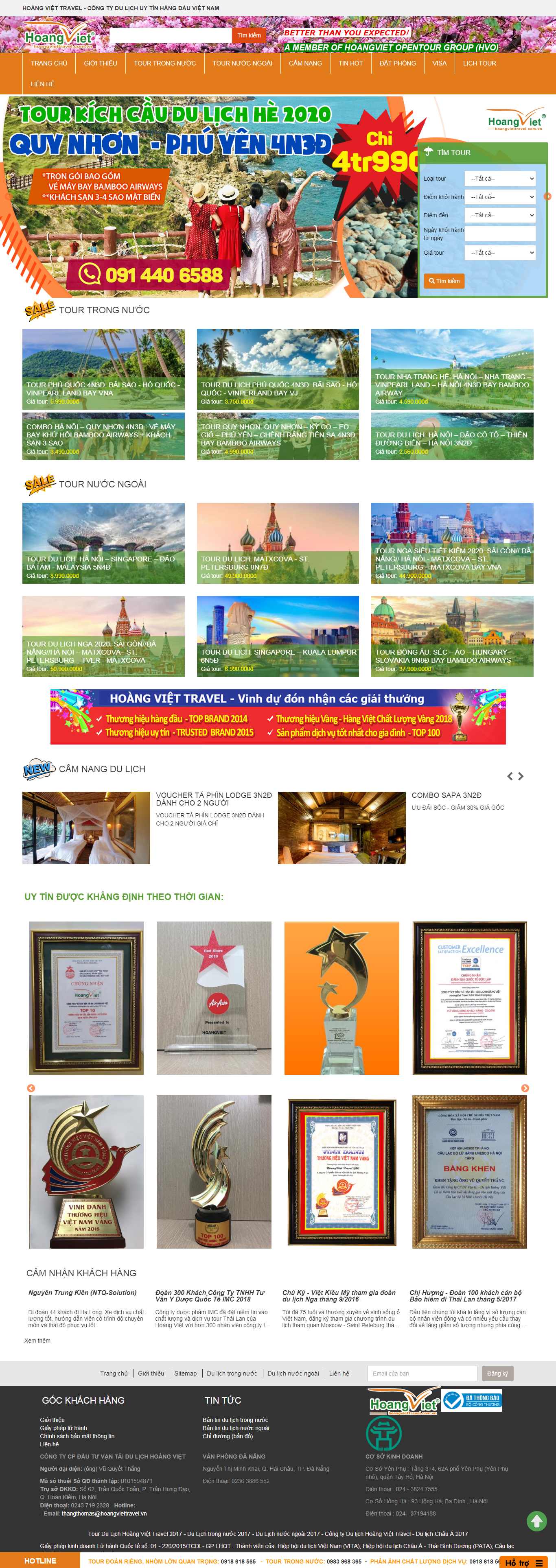 Thiết kế web đặt tour - www.hoangviettravel.com.vn