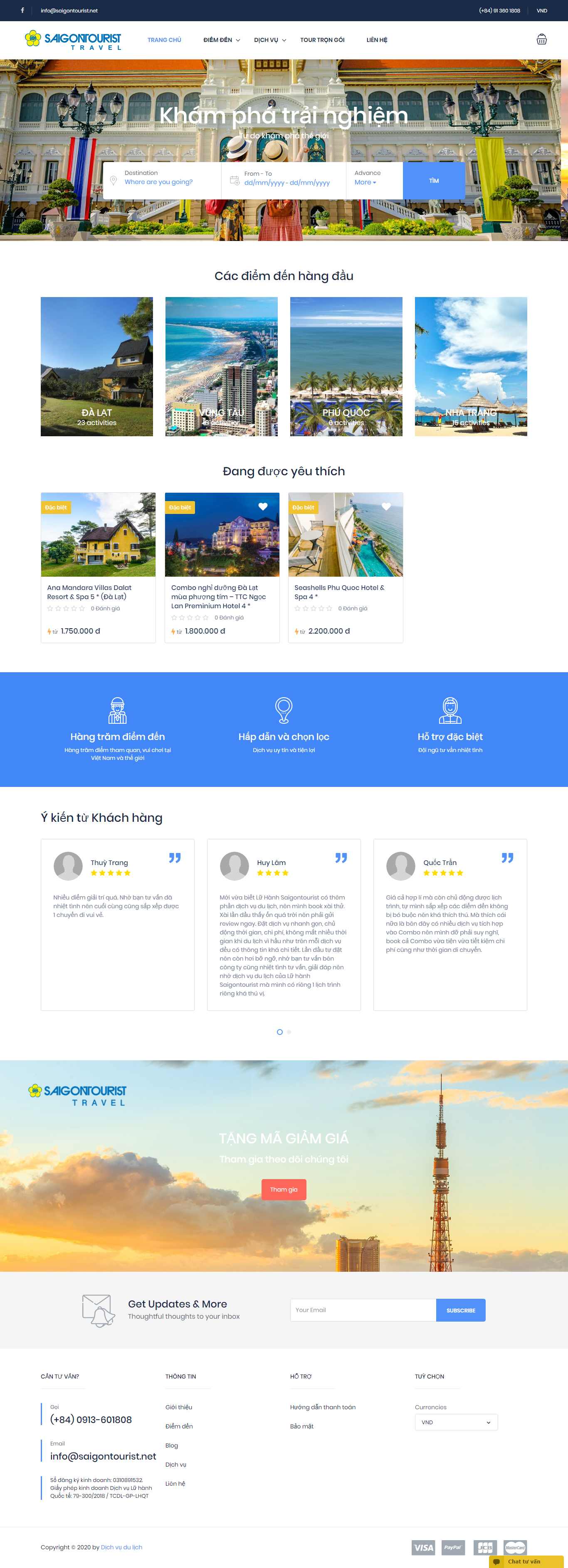 Thiết kế web đặt tour - dichvu.saigontourist.net