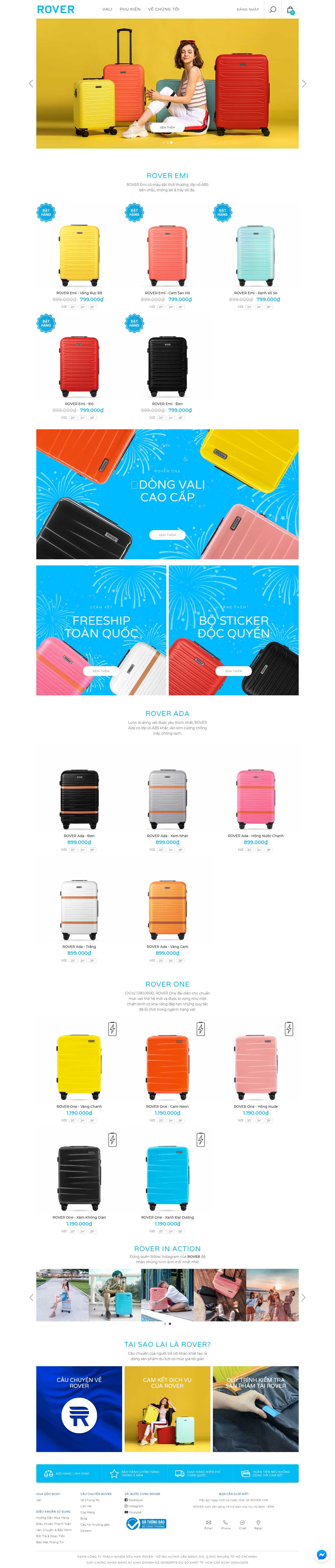 Thiết kế web cửa hàng vali - rover.vn