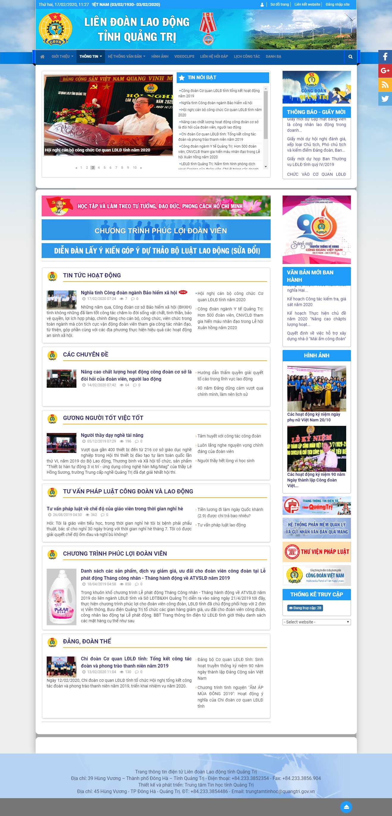 Thiết kế web cơ quan đoàn thể - congdoan.quangtri.gov.vn