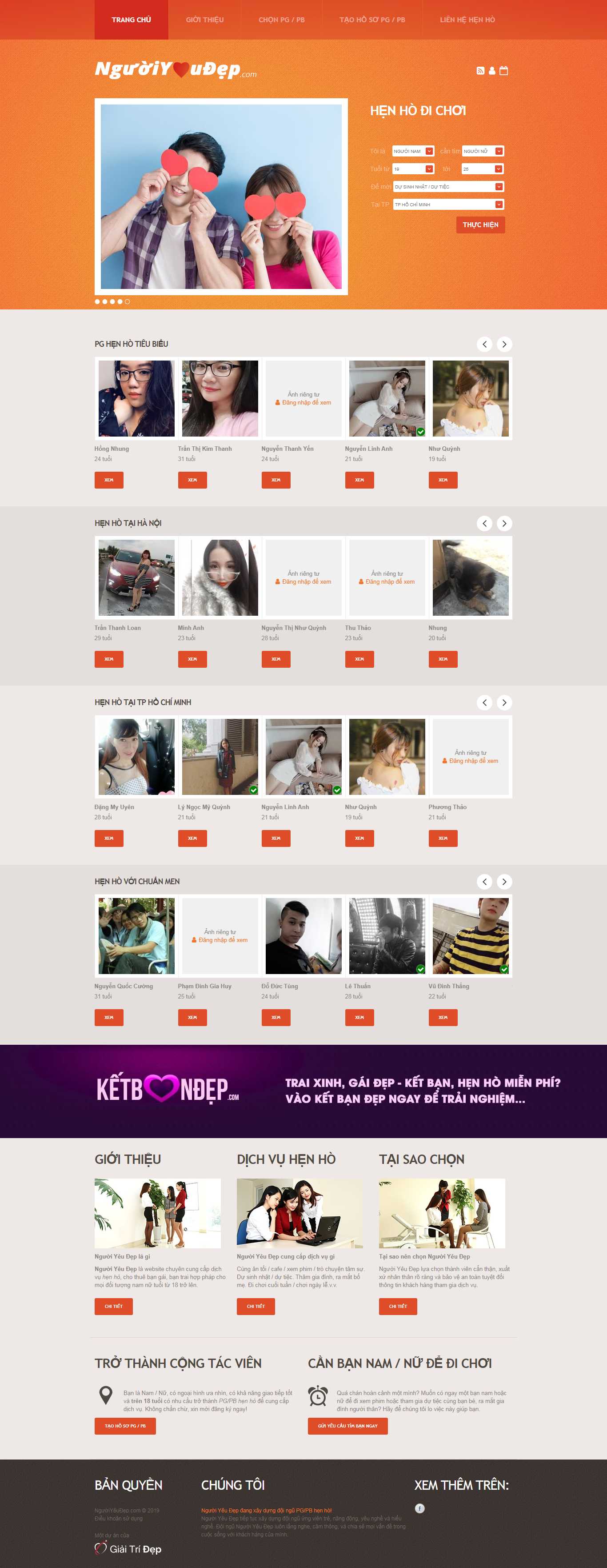 Thiết kế web dịch vụ hẹn hò - nguoiyeudep.com