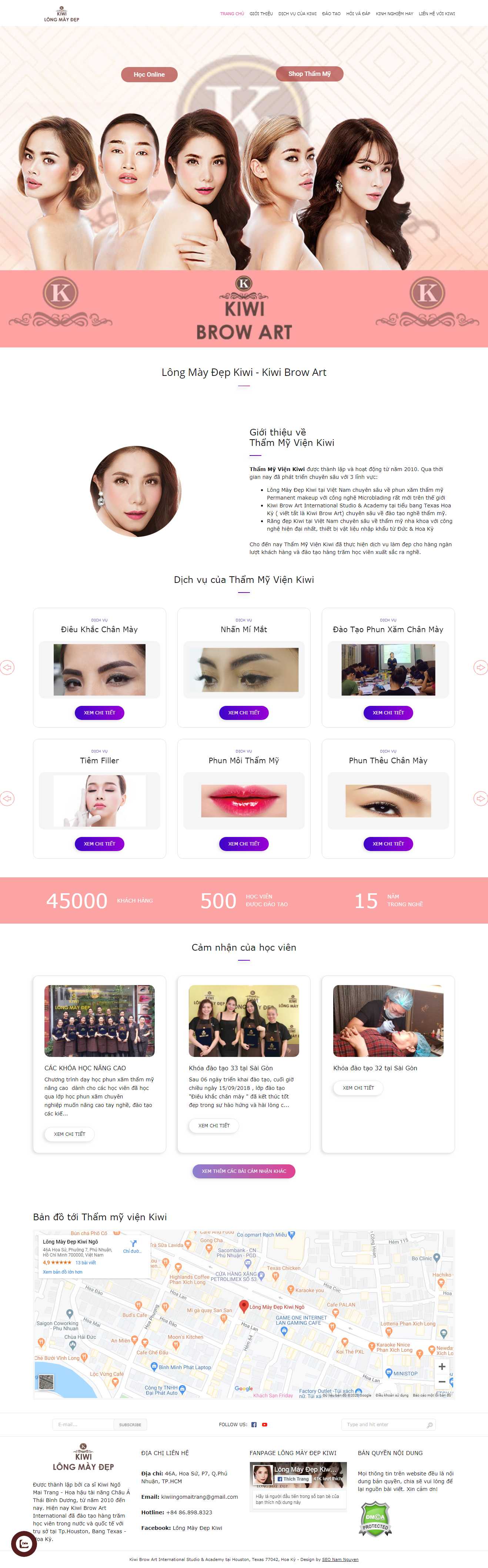 Thiết kế web dịch vụ phun săm - longmaydepkiwi.com