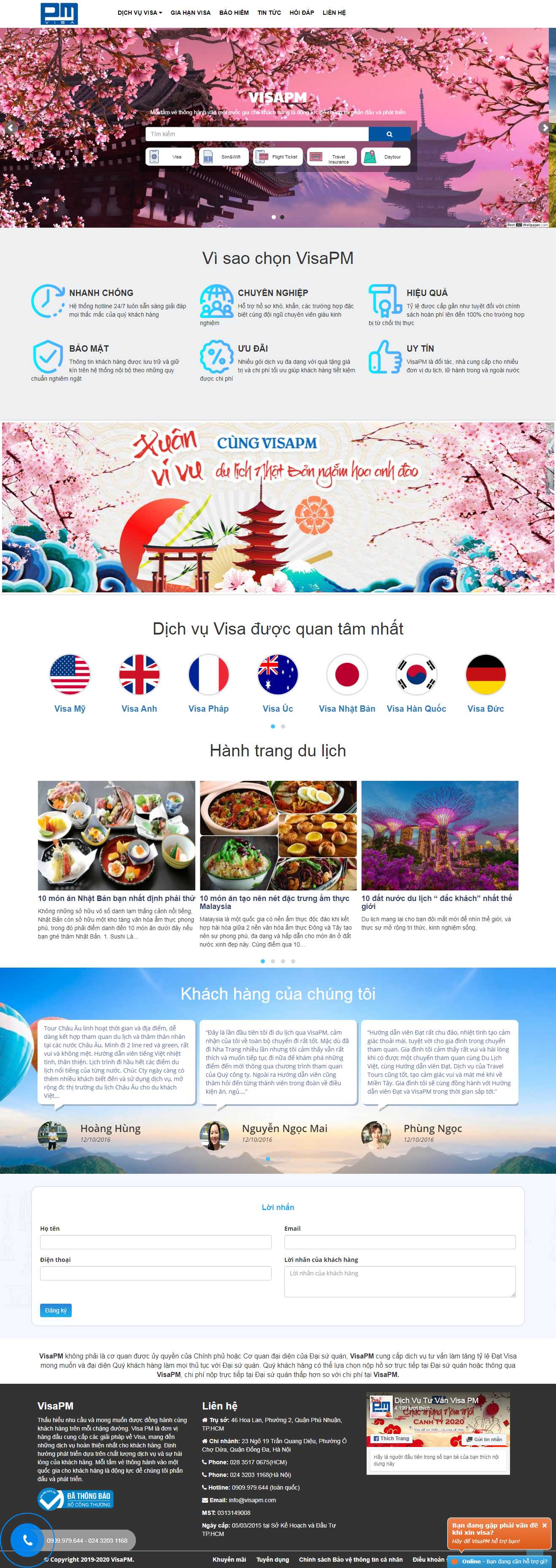 Thiết kế web dịch vụ visa - visapm.vn