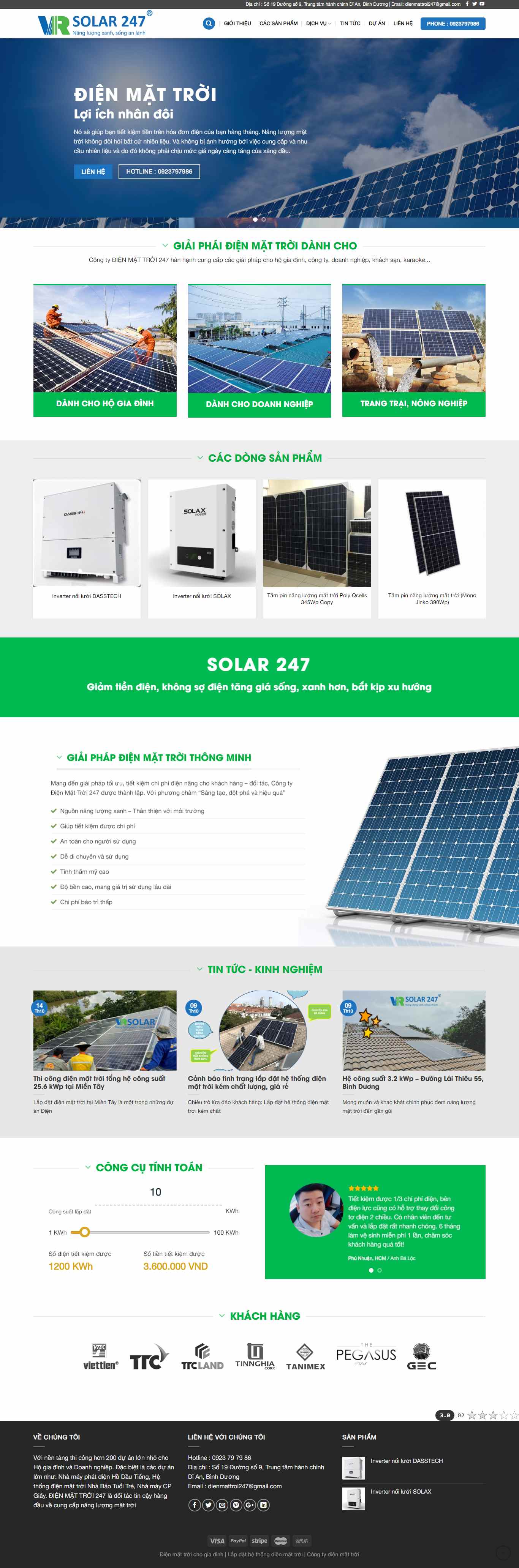 Thiết kế web hệ thống điện mặt trời - dienmattroi247.com