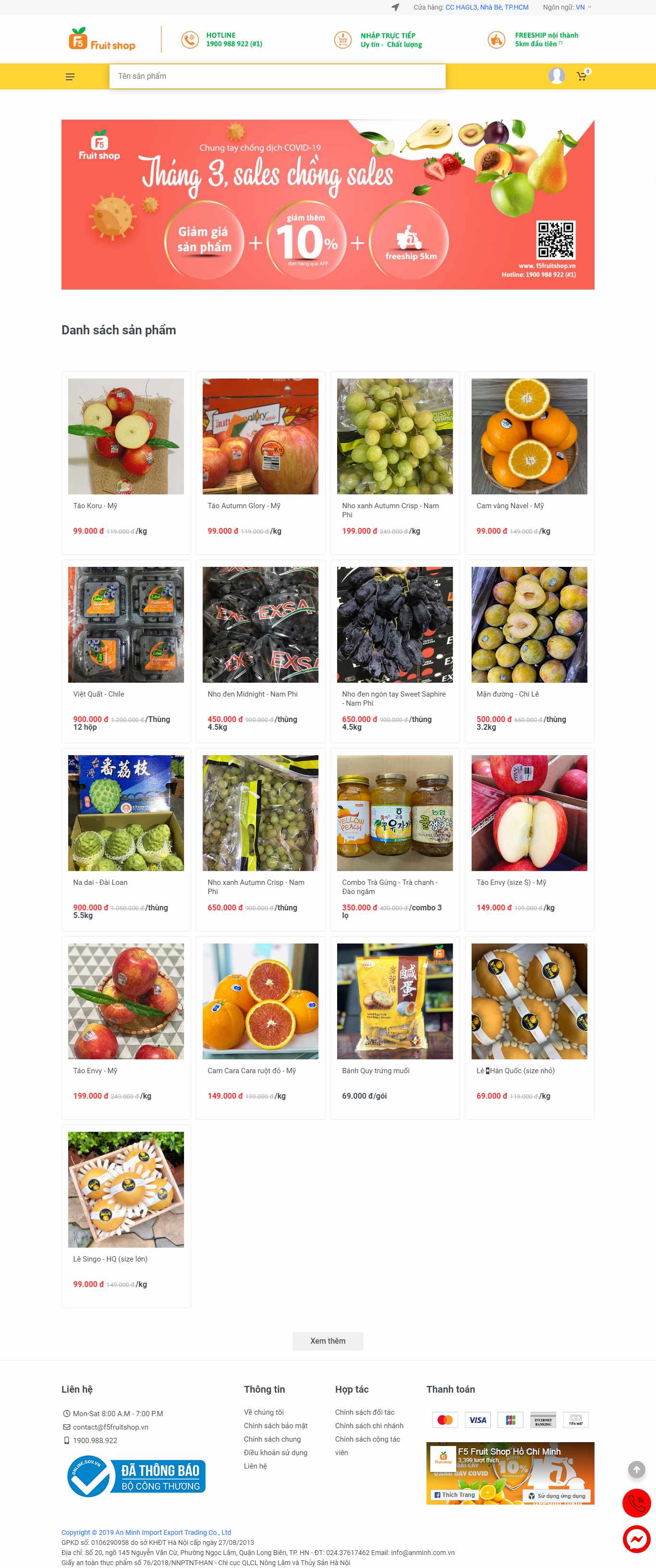 Thiết kế web hoa quả sạch - f5fruitshop.vn