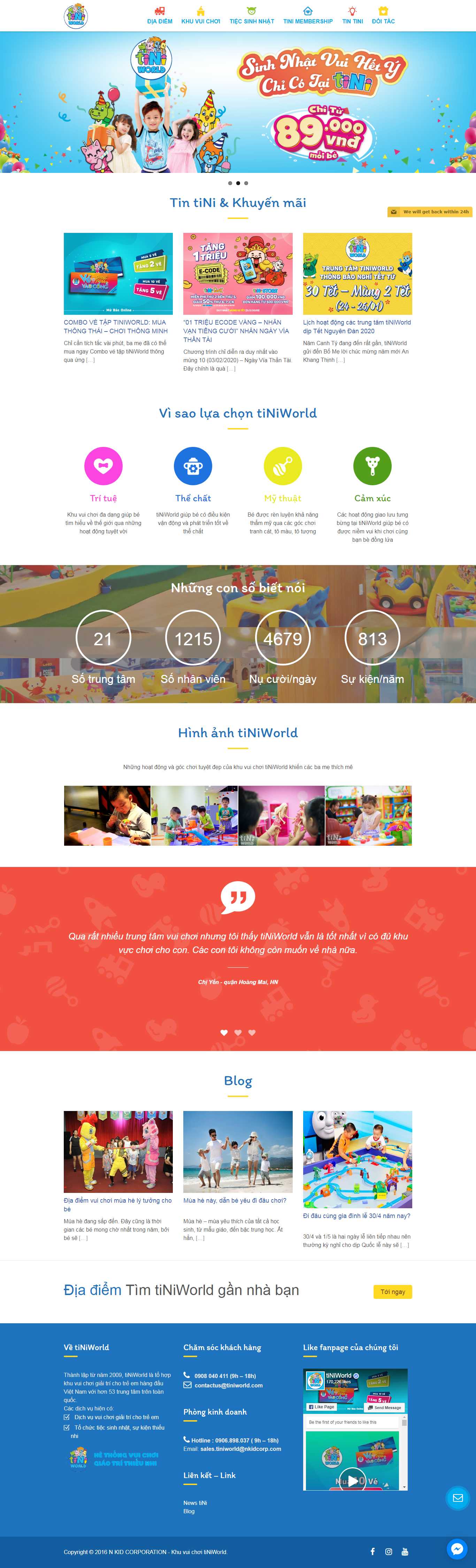Thiết kế web khu vui chơi - tiniworld.com