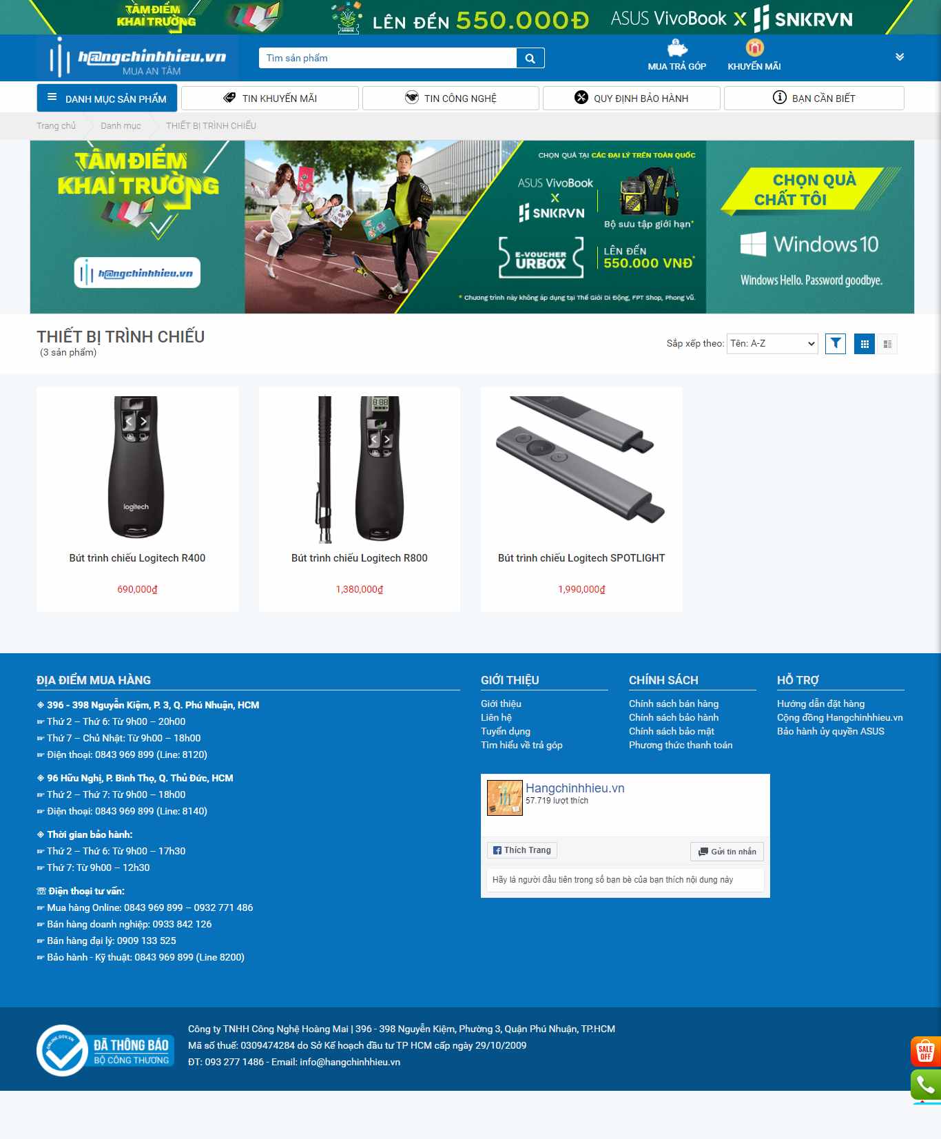 Thiết kế Website web thiết bị trình chiếu - hangchinhhieuvn