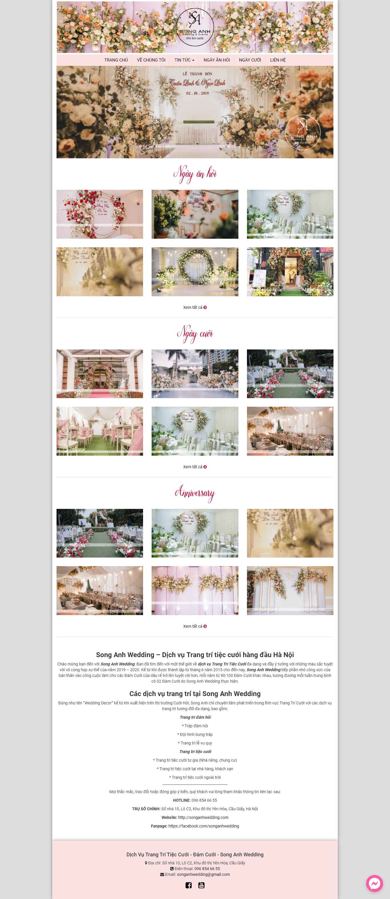 Thiết kế Website Web nhà hàng tiệc cưới - songanhweddingcom
