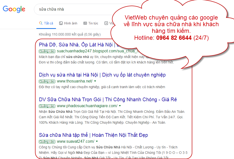 Quảng C&aacute;o Google Sửa Chữa Nh&agrave; C&oacute; Hiệu Quả Kh&ocirc;ng?