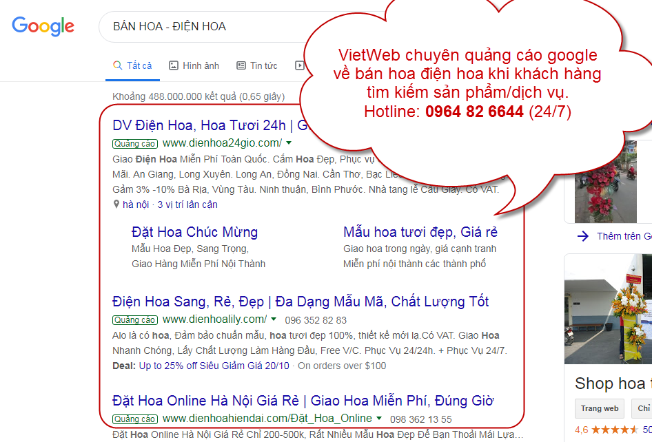Quảng C&aacute;o Google B&aacute;n Hoa Điện Hoa C&oacute; Hiệu Quả Kh&ocirc;ng?